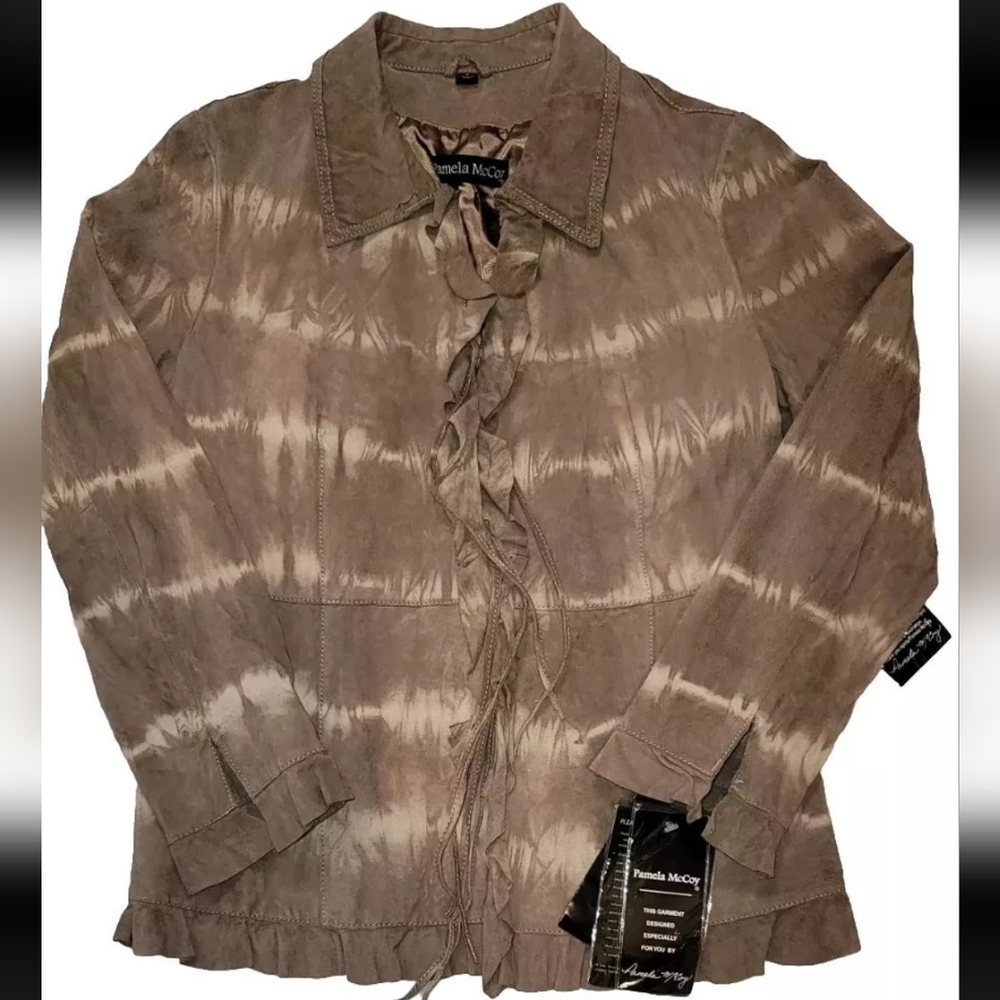 Pamela‎ McCoy Womens Medium Western Gypsy Boho Ruffle Leather Suede Jacket Brown